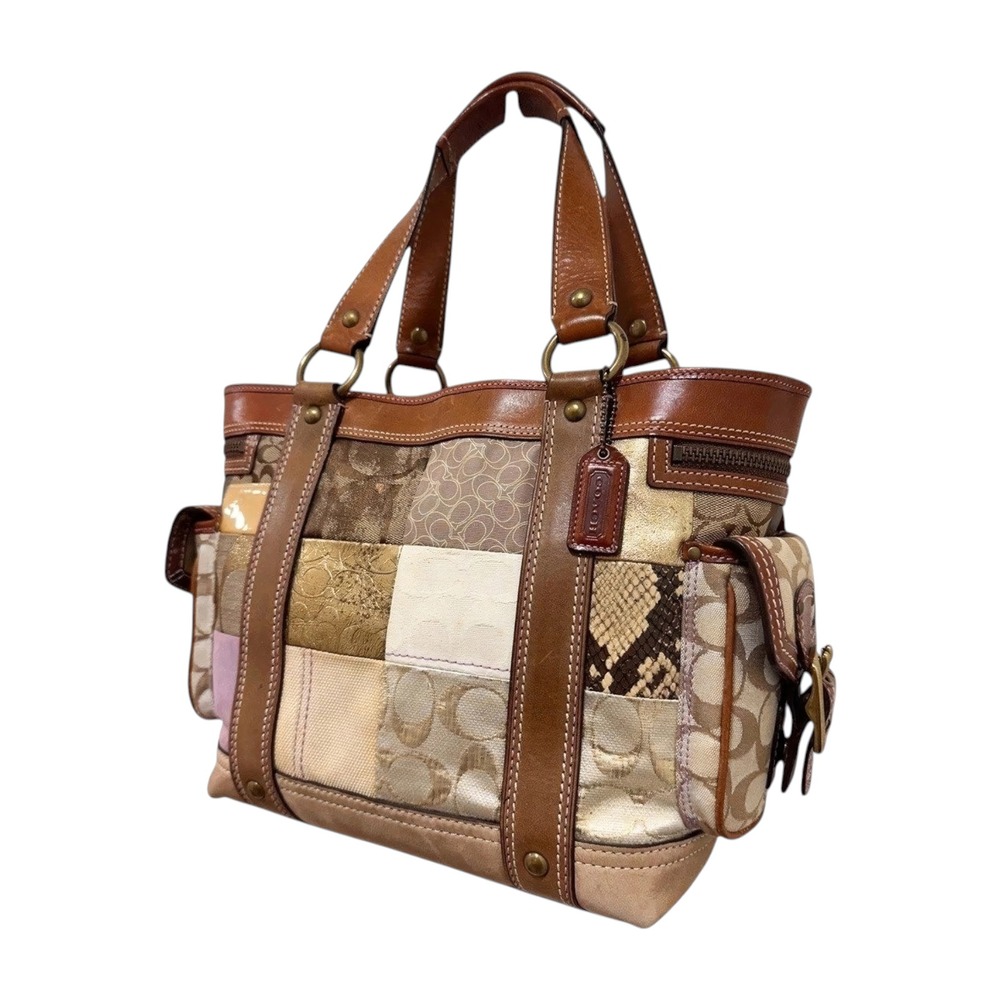 Coach Legacy Large Tote Bag Mosaic Patchwork Brown Leather Suede Snake 10002 - Picture 4 of 8